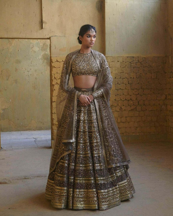 Decent Georgette Embroidery Work Beige Color Lehenga Choli