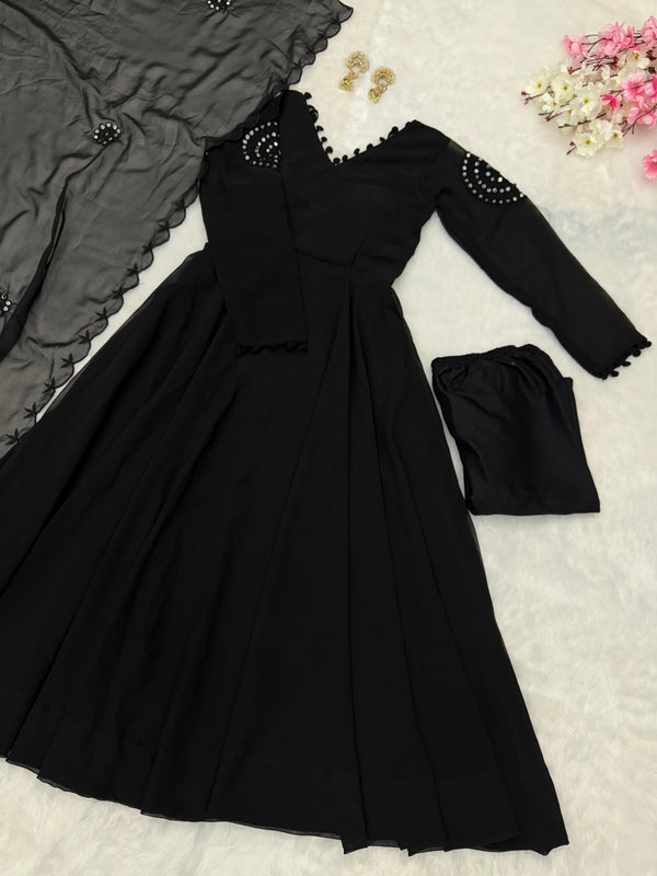 Unique Black Color Embroidery Work Anarkali Gown