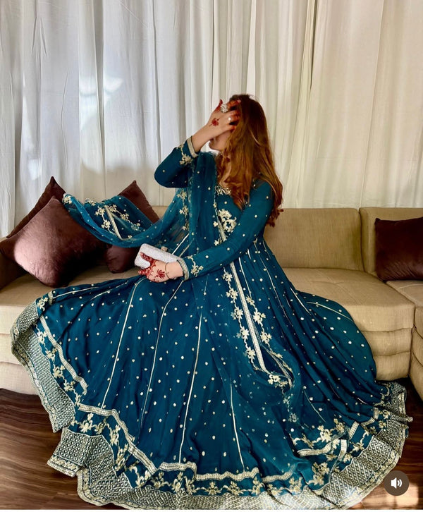 Stylish Blue Georgette Sequence Work Gown