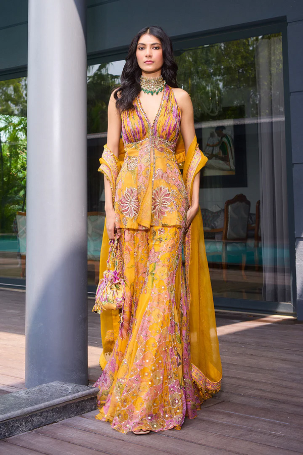 Farhana Sequined Halter Neck Sharara Set