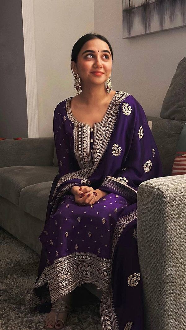 Glimmering Embroidery Work Purple Color Salwar Suit