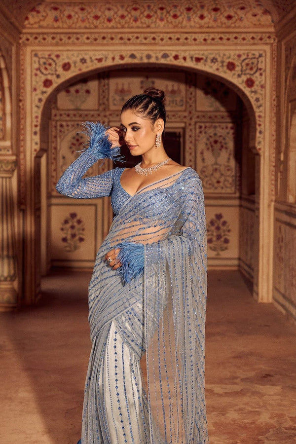 Elegant Blue Color Embroidery Work Saree