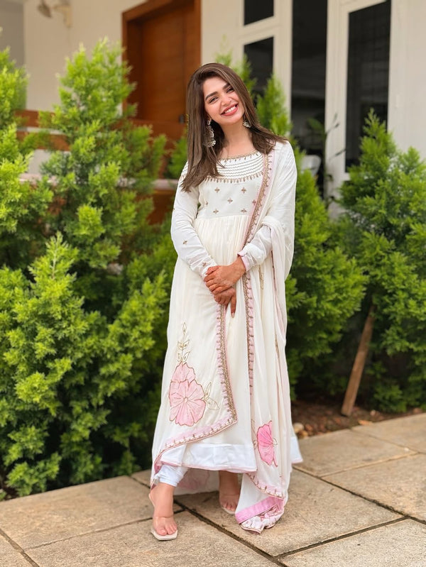 White Color Georgette Party Wear Gown