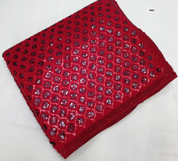 Ravishing Georgette Sequins Work Red Color Saree