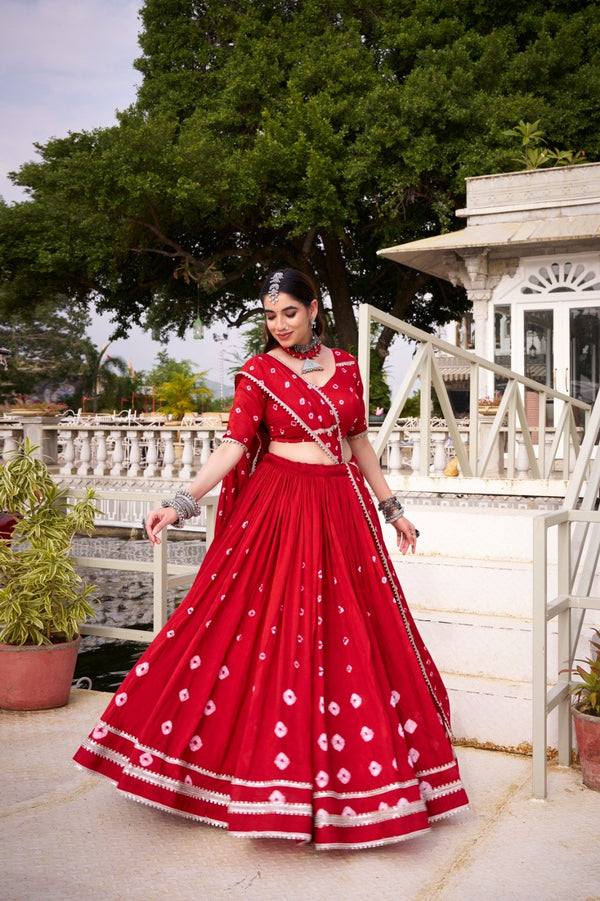 Daisy Red Chanderi Bandhej Lehenga Choli