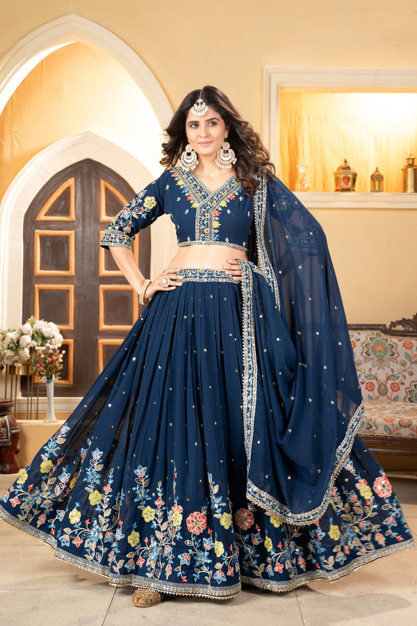 Captivating Georgette Blue Color Lehenga Choli