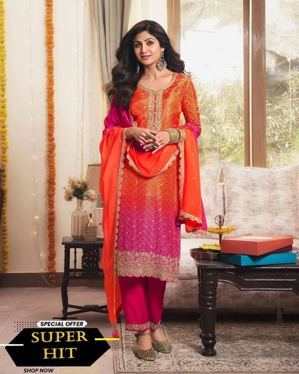 Shilpa Shetty Bollywood Orange With Pink Color Salwar Suit