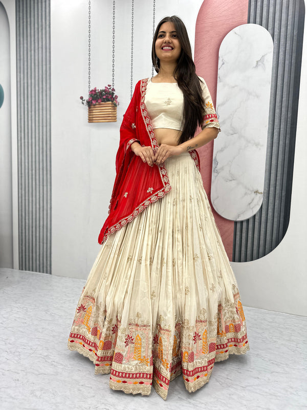 Embroidery Work Beige Color Designer Lehenga Choli