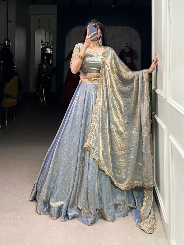 Shining Sequence Work Sky Blue Color Lehenga Choli