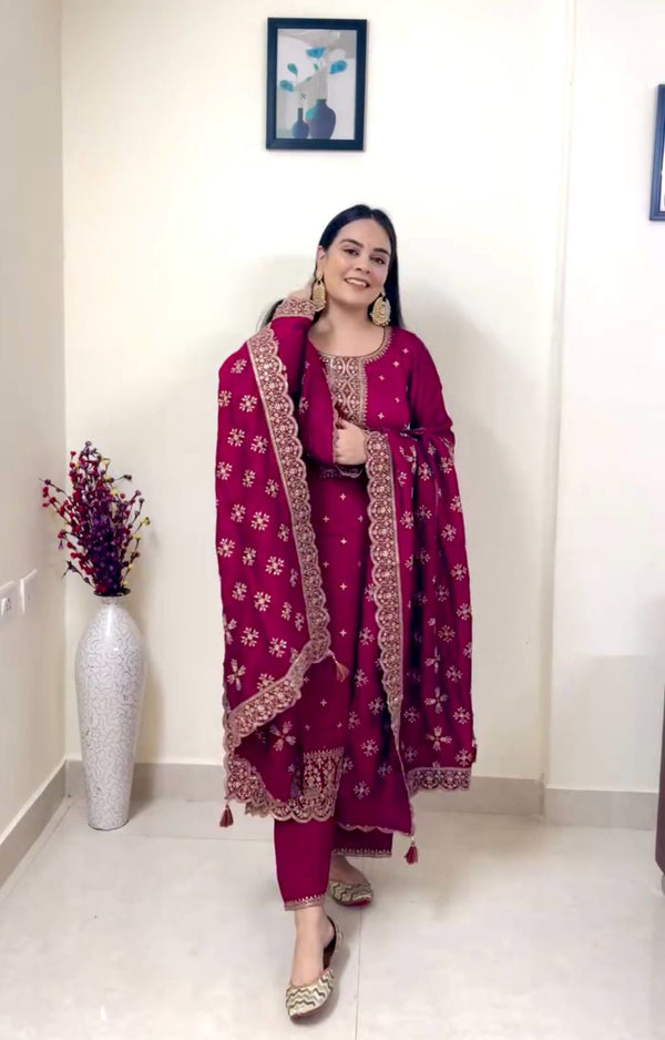 Traditional Wear Maroon Color Work Salwar Suit