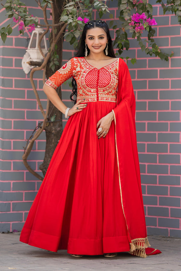 Blissful Pure Bandhrej Orange Color Gown