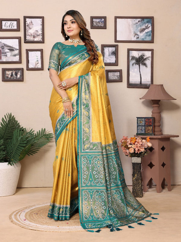 Presenting Tissue Silk Yellow Color Saree