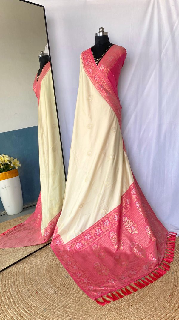 Shining Tone Silk Off White Color Saree