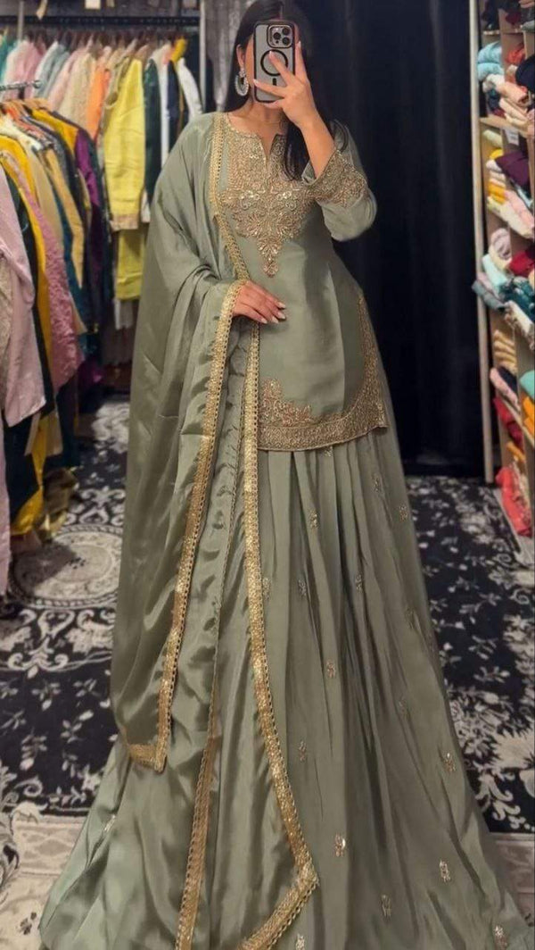 Stylish Pista Chinon Silk Sequence Work Lehenga Choli