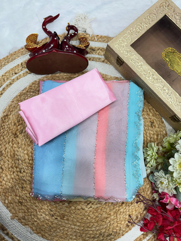 Ravishing Multicolor Beautiful Printed Tabby Silk Saree