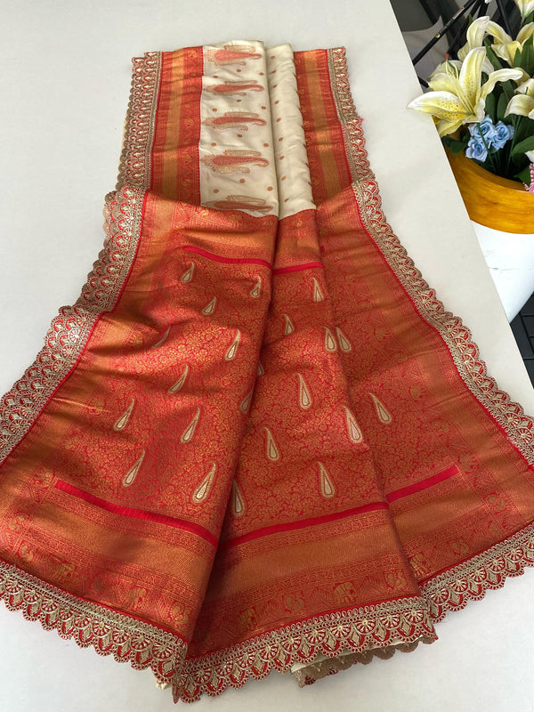 Peaceful Paithani Silk Cream Color Saree
