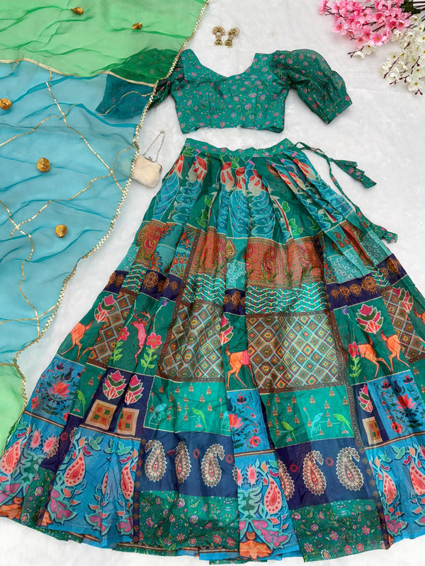 Presenting  Pure Jimmy Organza Multi Color Lehenga Choli