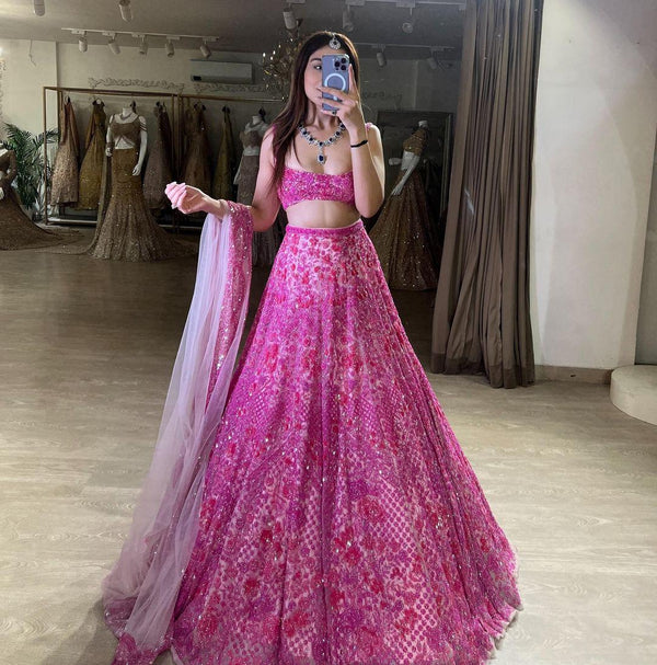 Marriage Special Sequins Work Pink Color Lehenga Choli