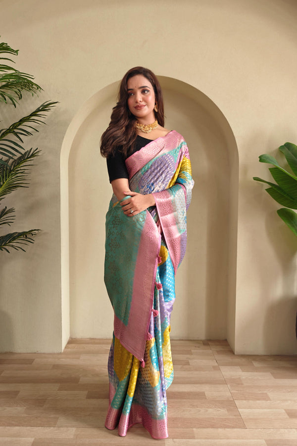 Multi Color Design Beautiful Print Pink Color Saree