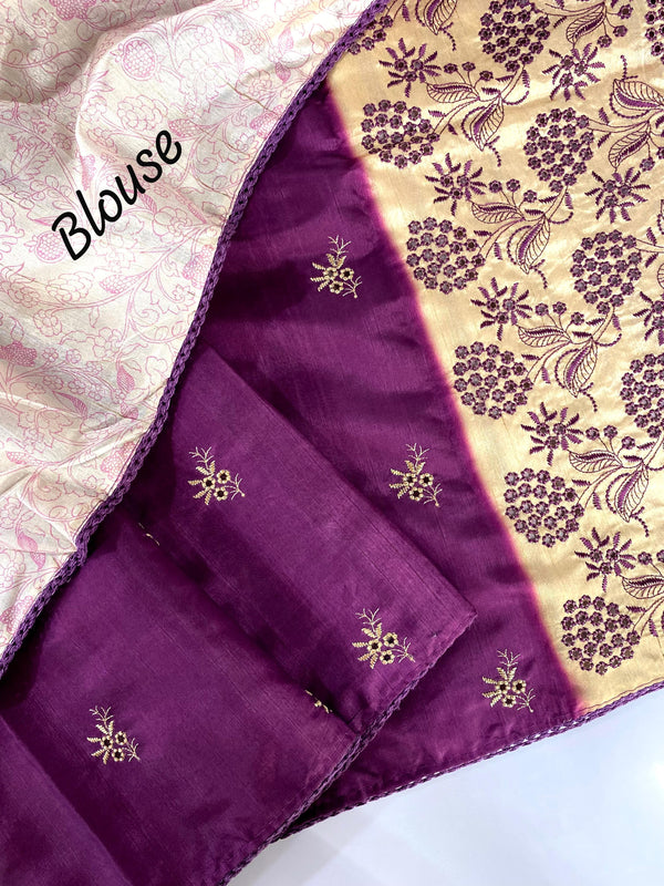 Preferable Embroidery With Cut Work Designer Purple Color Sarees