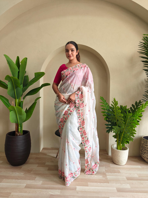 Delightful Crush Silk White Color Saree