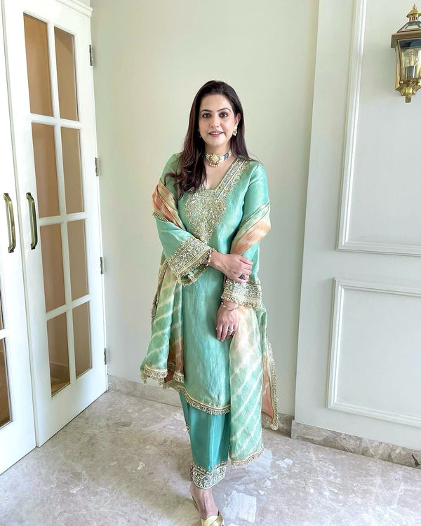 Precious Embroidery Work Teal Blue Color Salwar Suit