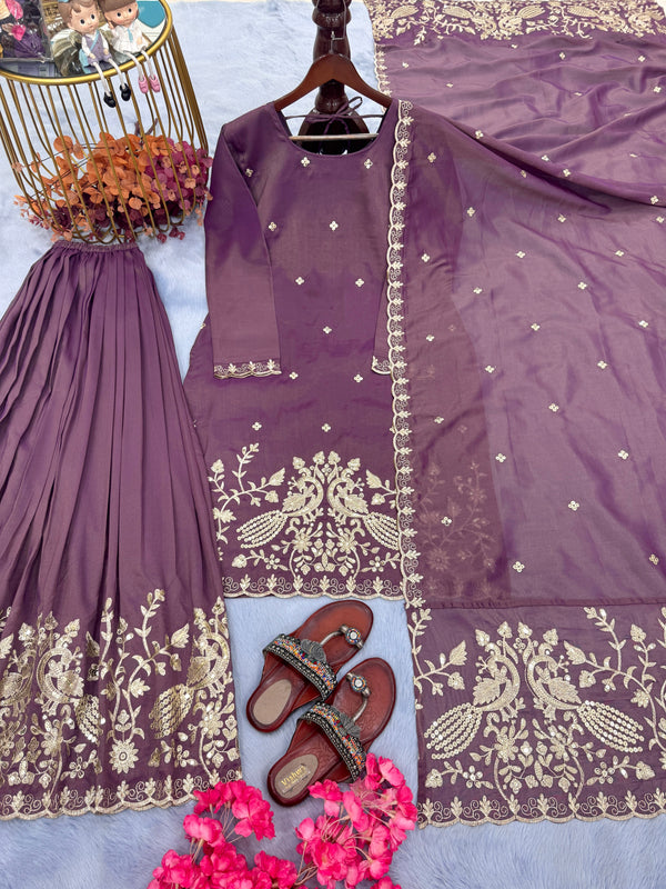 Fantastic Sequence Work Onion Color Palazzo Suit