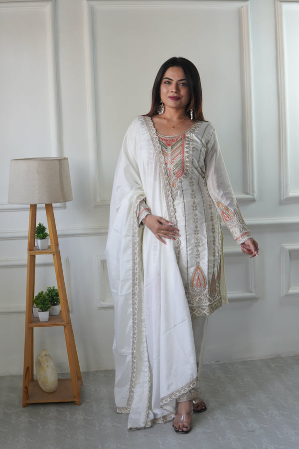 Adorable Sequence Work White Color Salwar Suit
