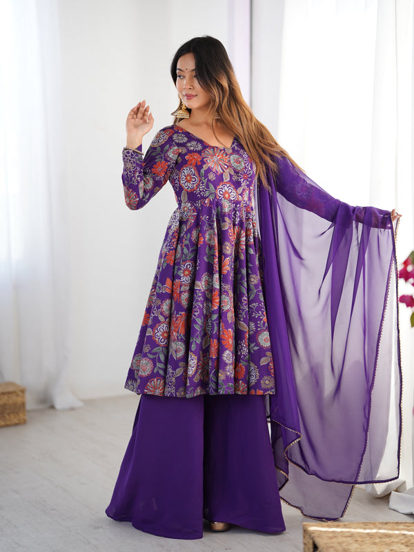 Beautiful Digital Print Purple Color Palazzo Suit