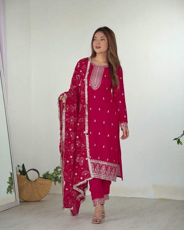 Attractive Pink Color Rangoli Silk Fabric Kurta With Dupatta Set