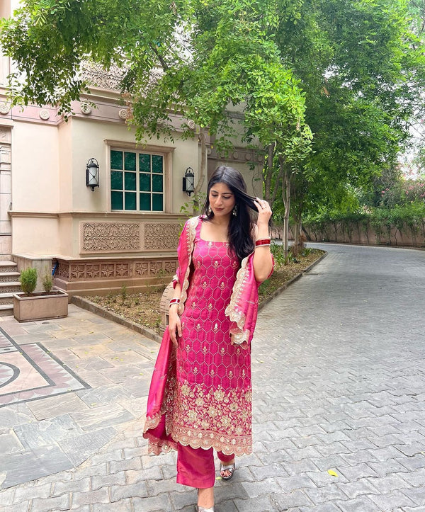 Pretty Pink Color Embroidery Work Salwar Suit