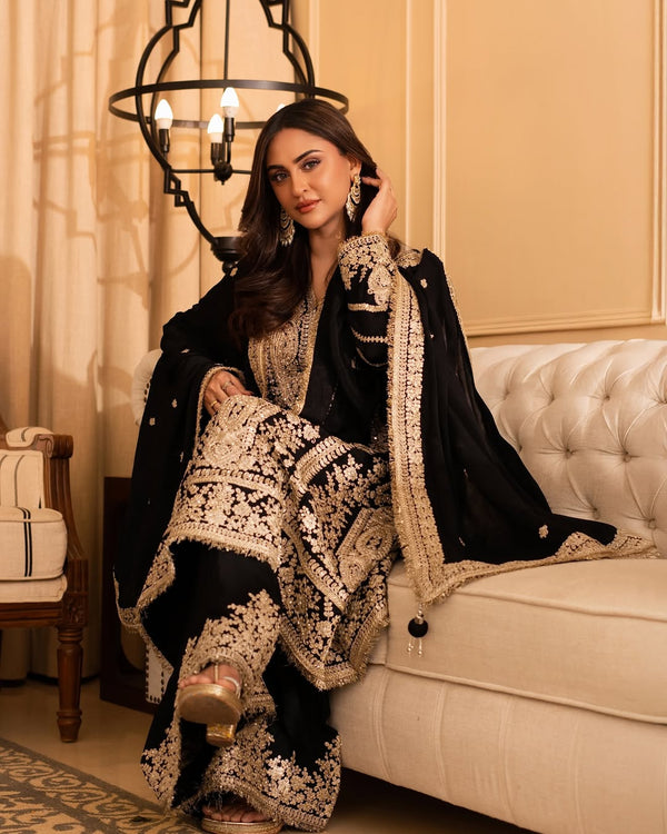 Velvet Sequin Embroidered Kurta Set –dsouza