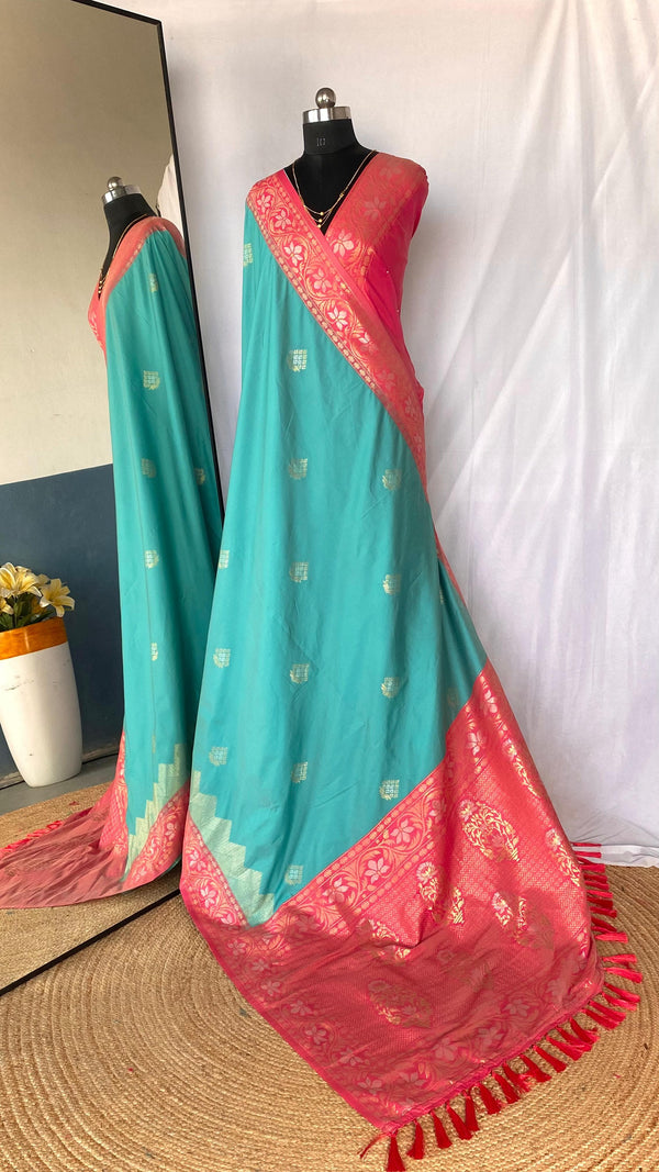 Shining Tone Silk Sky Blue Color Saree