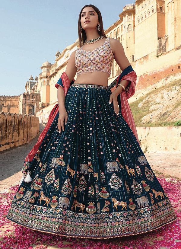 Teal Blue Color Heavy Work Bridal Lehenga Choli