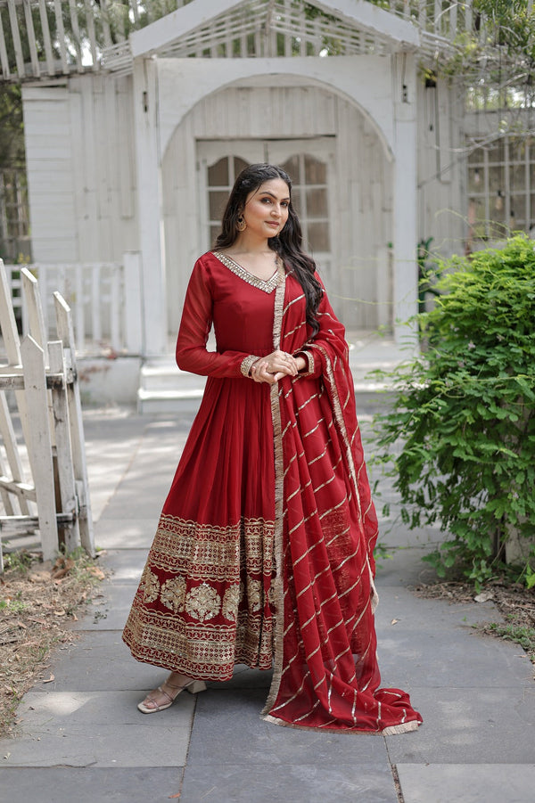 Gorgeous Maroon Color Sequence Work Gown With Heavy Dupatta