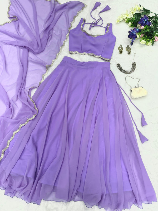 Outstanding  Georgette Purple Color Lehenga Choli