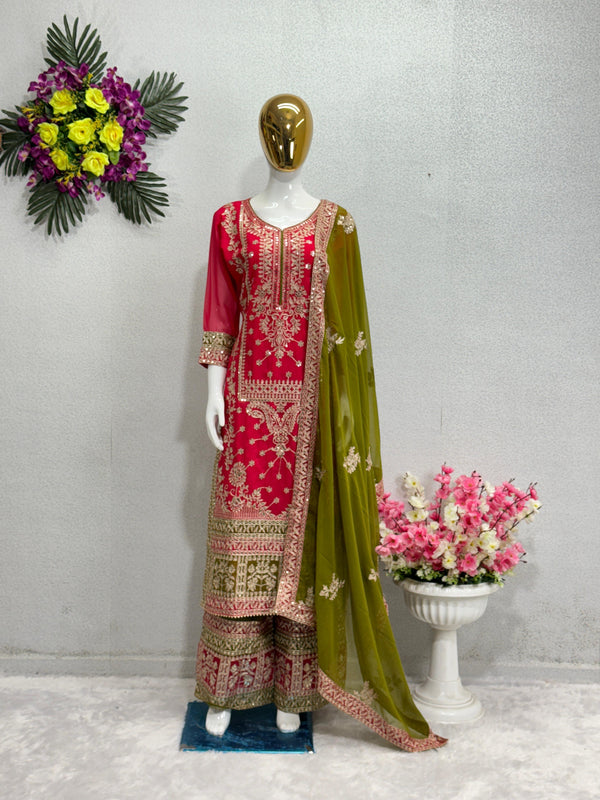 Designer Sequins Work Oink Color Sharara Suit