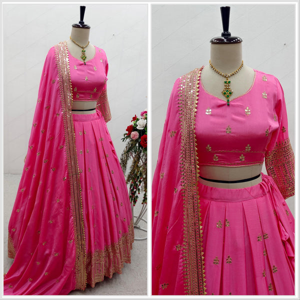 Presenting Sequences Embroidery Work Pink Color Lehenga Choli