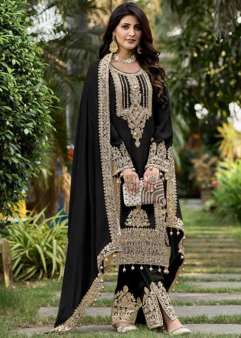 Captivating Sequins Work Black Color Anarkali Suit