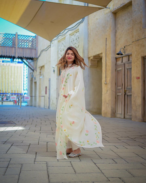 Amazing  Embroidery Malty Thread Work White Color Anarkali Suit