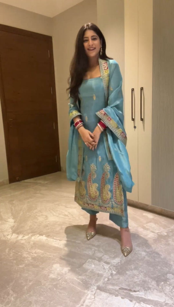 Beautiful Embroidery Sequence Work Rama Color Sharara Suit