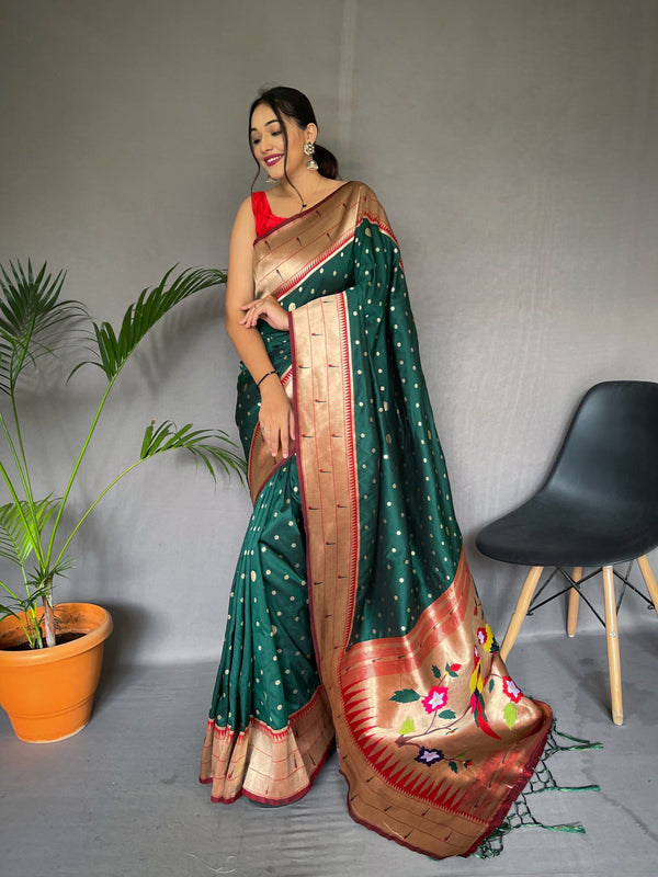 Festive Wear Dark Green Rich Weaved Pallu Silk Saree