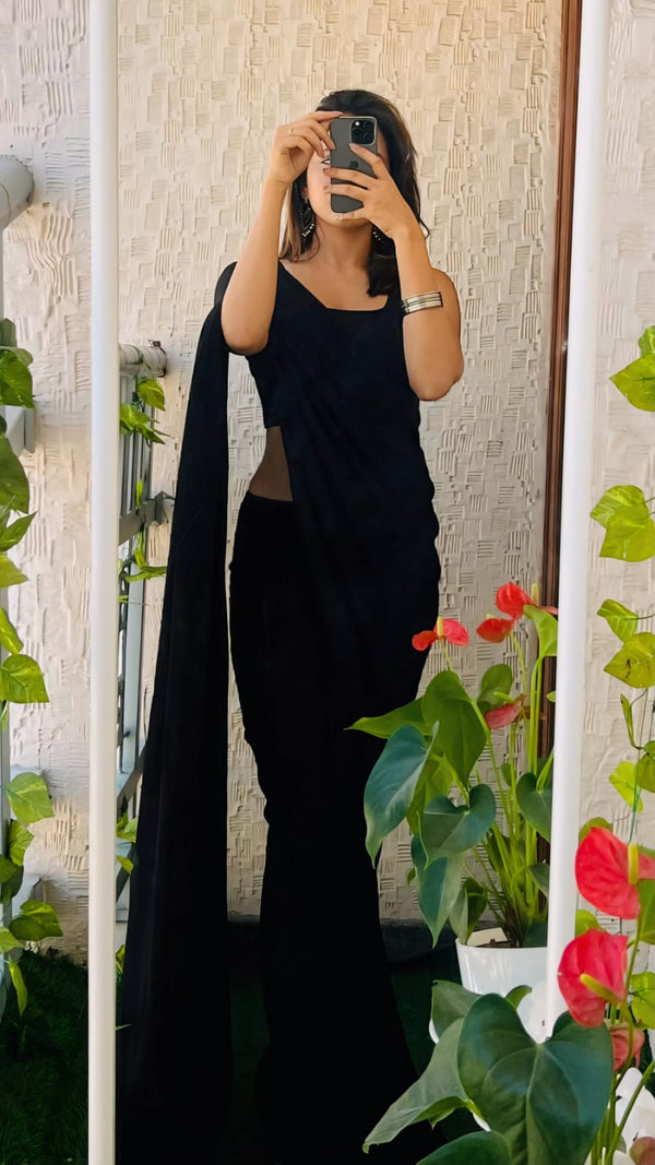 Beautiful Black Color Ready To Wear Saree