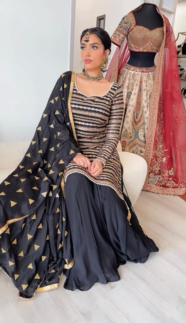 Outstanding  Sequence Work Black Color Palazzo Suit