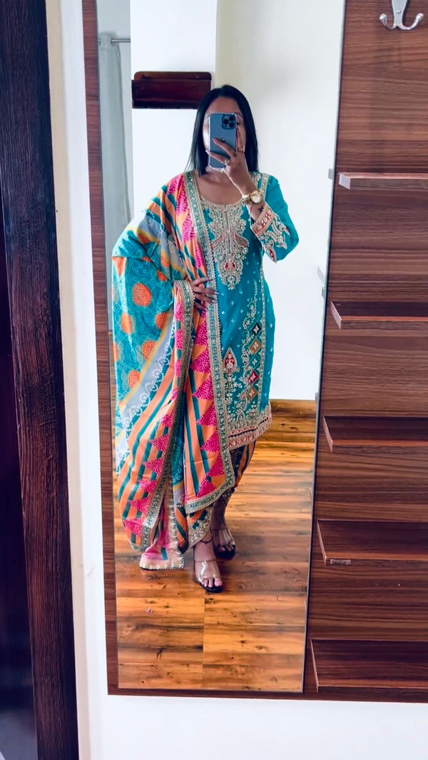 Beautiful Sequence Work Blue Color Dhoti Salwar