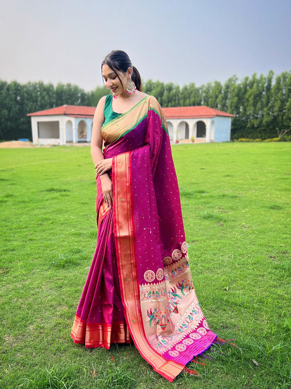 Fantastic Butti Work Pink Paithani Weaving Saree