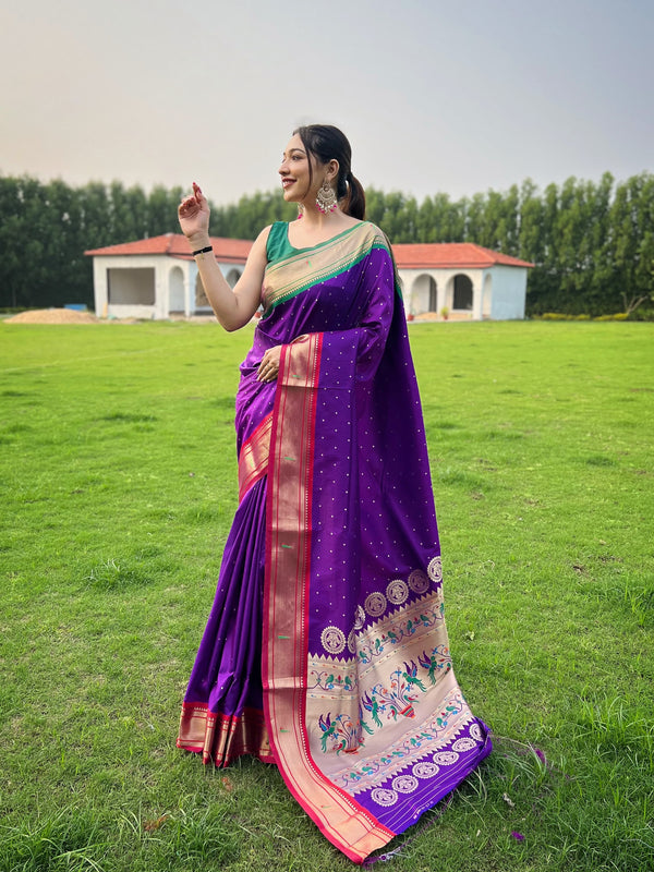Fantastic Butti Work Purple Paithani Weaving Saree