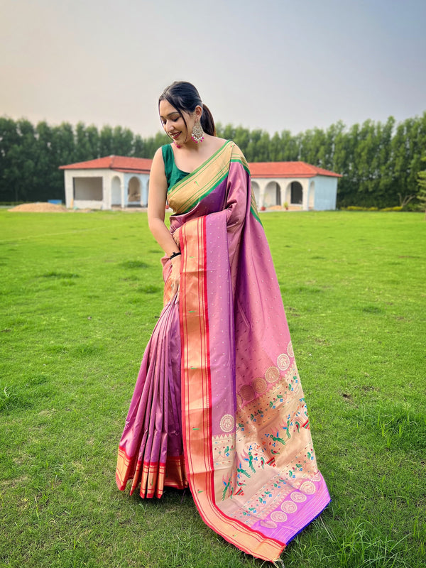Fantastic Butti Work Dusty Pink Paithani Weaving Saree