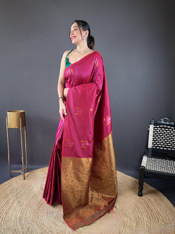 Opulent Copper Rich Weaving Pallu Wine Color Saree
