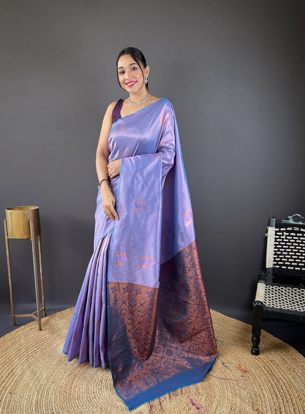 Opulent Copper Rich Weaving Pallu Purple Color Saree